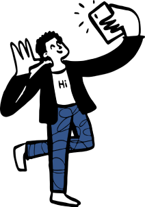Character walking around with a phone in his hand